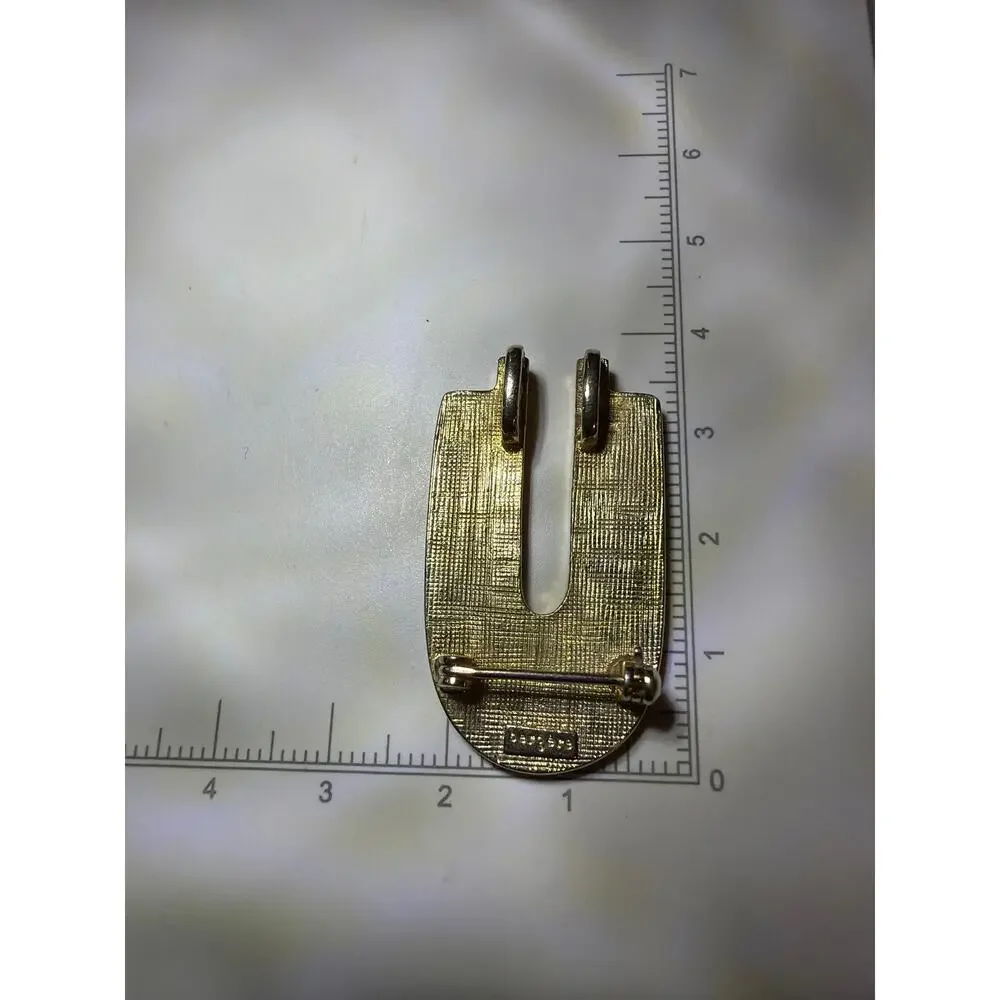 Vtg BERGERE Gold Tone Modernist Brooch Pendant Signed Mid Century MCM Jewelry